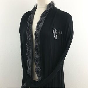 Disney | Black Open Front Sweater with Cascading Roses Trim